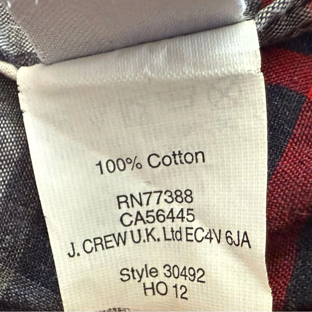 J.Crew Men's L Tartan Plaid Button Down Shirt Red Navy Cotton Holiday 2012